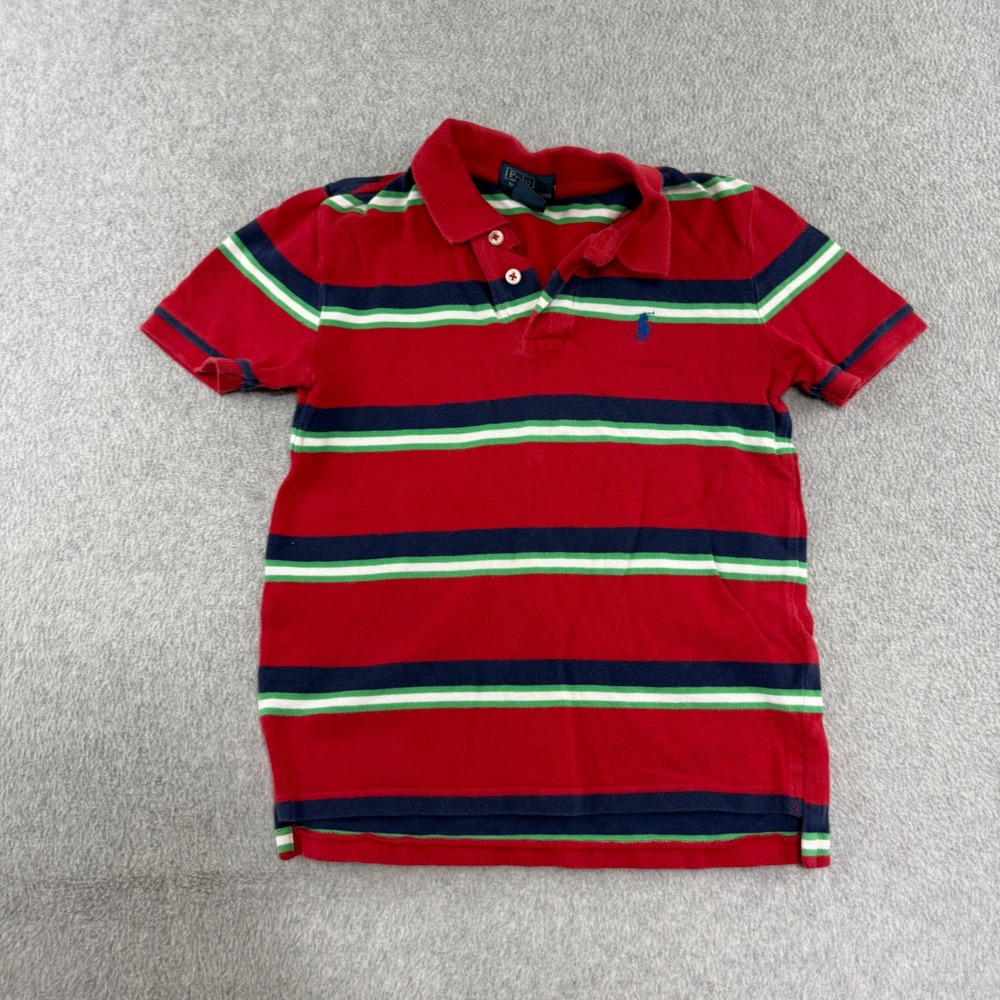 Polo Ralph Lauren Striped Polo Shirt Boys 7 Red Blue Green White Short Sleeve